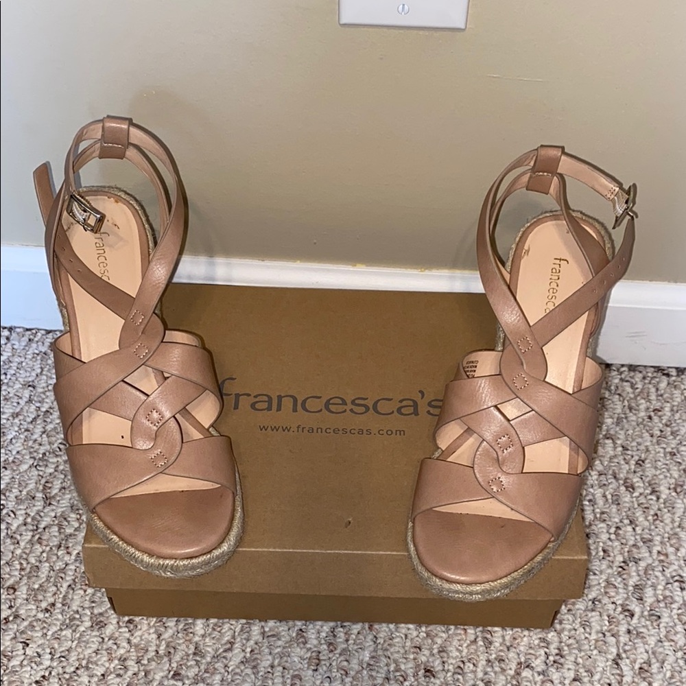 Francesca's Collections Tan Espadrille Sandals with Ankle Strap
